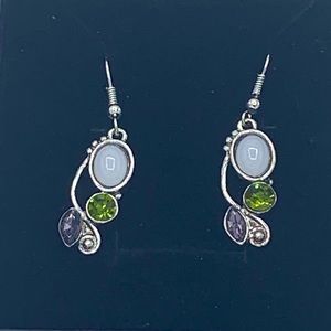 Rainbow Moonstone, Amethyst, and Peridot earrings